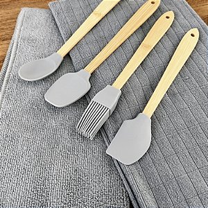 KIT PANO DE PRATO MULTIUSO COM 4 UTENSÍLIOS CINZA