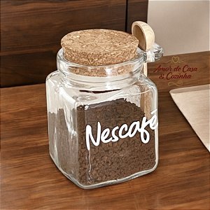 POTE QUADRADO COM COLHER E TAMPA DE ROLHA 310ML