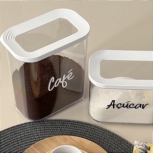 KIT CAFÉ E AÇUCAR POTE HERMÉTICO TAMPA TRANSPARENTE 1,5L