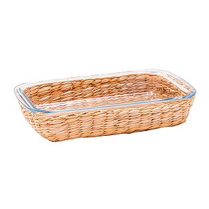 TRAVESSA RETANGULAR DE VIDRO COM RATTAN 1600ML