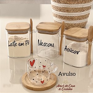 ESCOLHA A PERSONALIZAÇÃO 400ML POTE JÚLIA TAMPA E COLHER DE BAMBU