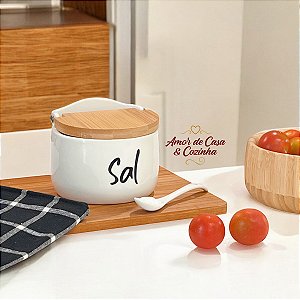 SALEIRO DE PORCELANA E BAMBU