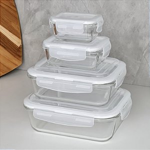 CONJUNTO 4 POTES HERMÉTICOS COM TAMPA EXTRA RESISTENTE