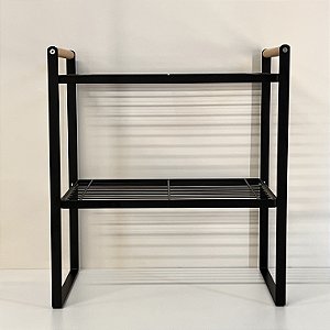 PRATELEIRA DE METAL COM BAMBU DOIS NÍVEIS