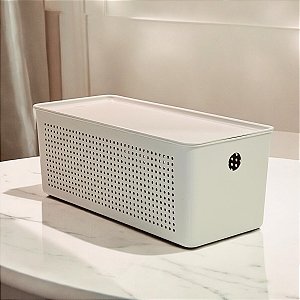 CESTO ORGANIZADOR FLOW BEGE COM TAMPA 34X15X13CM