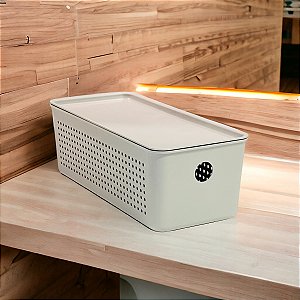 CESTO ORGANIZADOR FLOW BEGE COM TAMPA 27X12X9CM