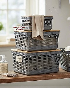 JOGO CESTOS GRID TAMPA DE BAMBU 3UN