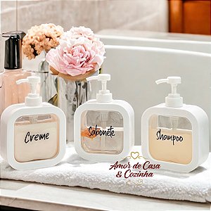 KIT 3 DISPENSER WHITE SCRIPT PRETO 500ML