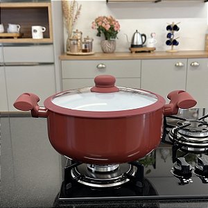 CONJUNTO 5 PANELAS CARMIN VERMELHO QUEIMADO APTA AO FOGÃO DE INDUÇÃO