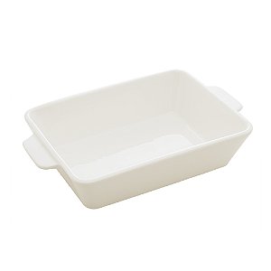 TRAVESSA REFRATÁRIO PORCELANA COM ALÇA BRANCO 34x20x5,5cm