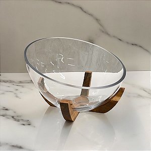 SALADEIRA  VIDRO BASE MADEIRA ACÁCIA ACLIVE 26CM