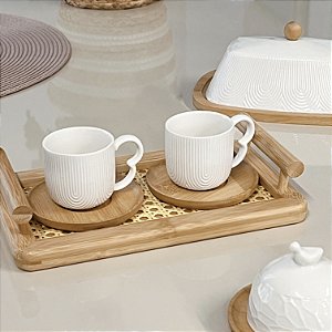 CONJUNTO 4 XÍCARAS DE CAFÉ CERÂMICA E BAMBU GRANFINE 90ML