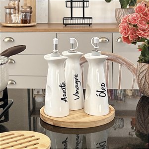 KIT GALHETEIRO DE PORCELANA BRANCA GRANFINE 4 PEÇAS 250ML
