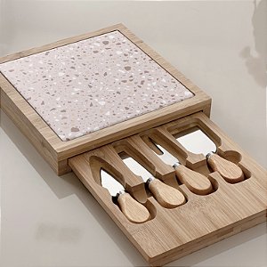 CONJUNTO 6 PEÇAS PARA QUEIJO DE CERÂMICA TERRAZO