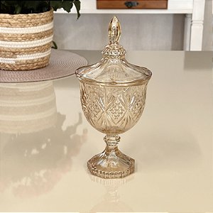 BOMBONIERE DE CRISTAL ÂMBAR COM PÉ  24CM