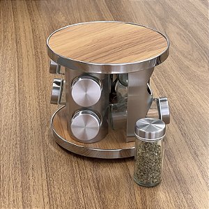 PORTA TEMPEROS COM SUPORTE GIRATÓRIO WOOD 9 PEÇAS