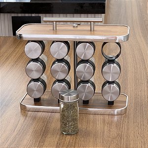 PORTA TEMPEROS COM ALÇA WOOD 13 PEÇAS