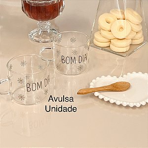 CANECA DE VIDRO MARGARIDAS BOM DIA RESISTENTE AO CALOR 120ML