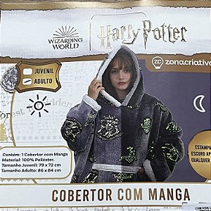 COBERTOR HARRY POTTER COM MANGAS E CAPUZ HOODIE LUMINOUS ADLT HOGWARTS