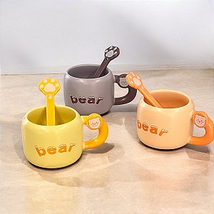 CANECA CERÂMICA COM COLHER NEW LIFE 2 URSO  400ML