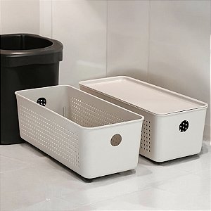 KIT 2 CESTOS ORGANIZADOR FLOW BEGE 3 LITROS  27X12X9CM