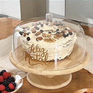 BOLEIRA DE BAMBU COM PÉ PERSONALIZADA FELIZ NATAL 27,5 CM