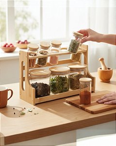 KIT TEMPEROS E RACK DE BAMBU