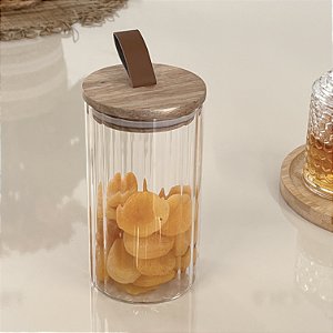 POTE CANELADO HERMÉTICO COM TAMPA DE MADEIRA ACÁCIA 880ML