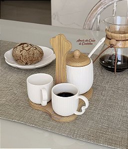 CONJUNTO 2 XÍCARAS AÇUCAREIRO E SUPORTE DE BAMBU GRANFINE 90ML