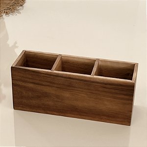 PORTA TALHER E UTENSÍLIOS DE ACÁCIA 3 DIVISÓRIAS