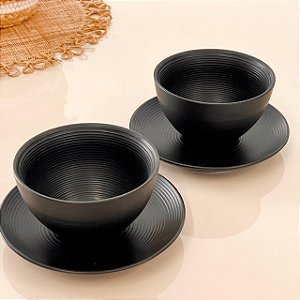 CONJUNTO 2 PRATOS 2 BOWLS  CERÂMICA PRETO