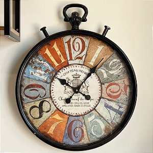 RELÓGIO DE PAREDE RETRÔ GRANDE FERRO E VIDRO 52cm