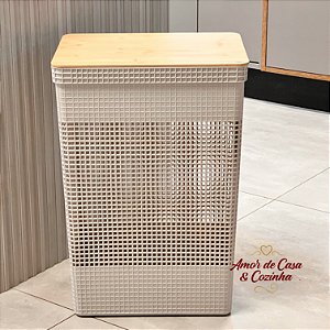 CESTO DE ROUPA TAMPA BAMBU 49L GRID ESCOLHA A COR