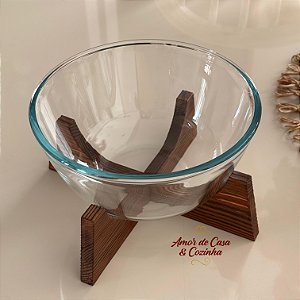 SALADEIRA  VIDRO BASE MADEIRA ACÁCIA  23CM
