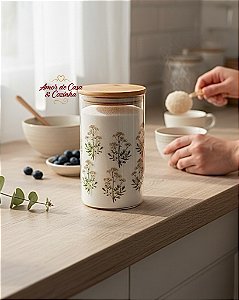 PORTA MANTIMENTOS TAMPA BAMBU DECAL FLORES SELECIONE O TAMANHO