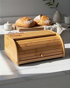 PORTA PÃO BAMBU COM TAMPA RETRÁTIL 38CM