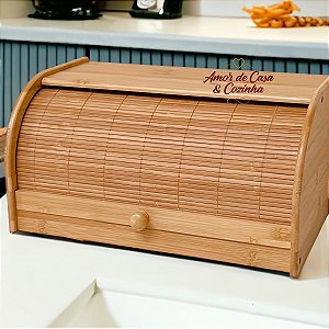 PORTA PÃO BAMBU COM TAMPA RETRÁTIL 38CM