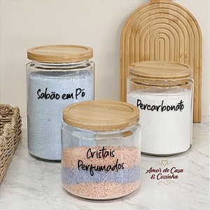 POTE DE VIDRO TAMPA DE BAMBU OASIS PERSONALIZADO