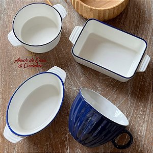 TRAVESSAS PORCELANA BORDA AZUL 3 MODELOS
