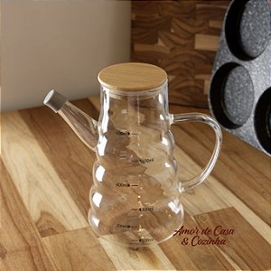 GALHETEIRO COM TAMPA DE BAMBU E SILICONE NO BICO COLMEIA 600ML VIDRO BOROSSILICATO WOLFF
