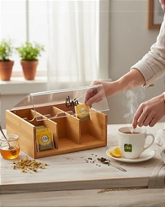 CAIXA PARA CHÁ E ESPECIARIAS DE BAMBU