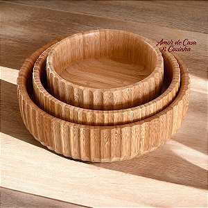 SALADEIRAS DE BAMBU CANELADO 3 TAMANHOS
