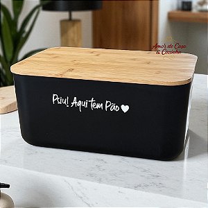 PORTA PÃO PRETO COM TAMPA DE BAMBU LUME