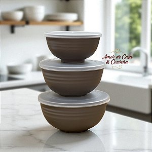 CONJUNTO 3 BOWLS ARMAZENAMENTO COM TAMPA  DE BAMBU E PP LINES