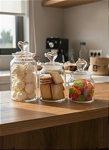 POTE DE VIDRO HERMÉTICO TAMPA CORAÇÃO