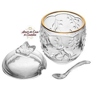 AÇUCAREIRO COM COLHER NEW BUTTERFLY COM FIO DE OURO 250ML