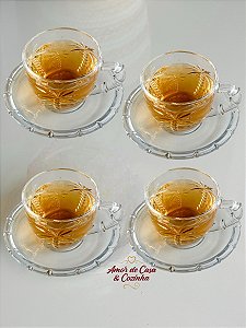 JOGO 4 XÍCARAS DE CHÁ COM PIRES VIDRO TRANCOSO 225 ML