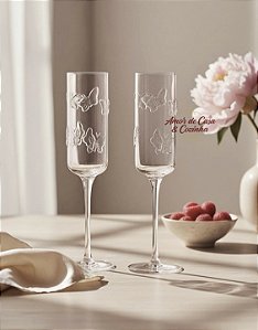 JOGO TAÇAS DE CHAMPAGNE BUTTERFLY DE VIDRO 220ML