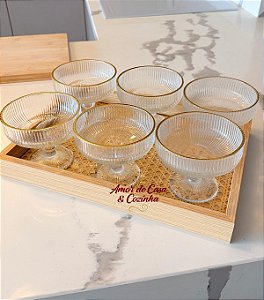 KIT COM 6 TAÇAS PARA SOBREMESA DE VIDRO BORDA DOURADA GRAFIATO