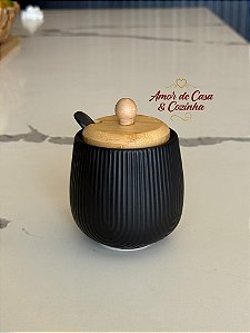 AÇUCAREIRO CERÂMICA PRETO E BAMBU GRANFINE 360ML
